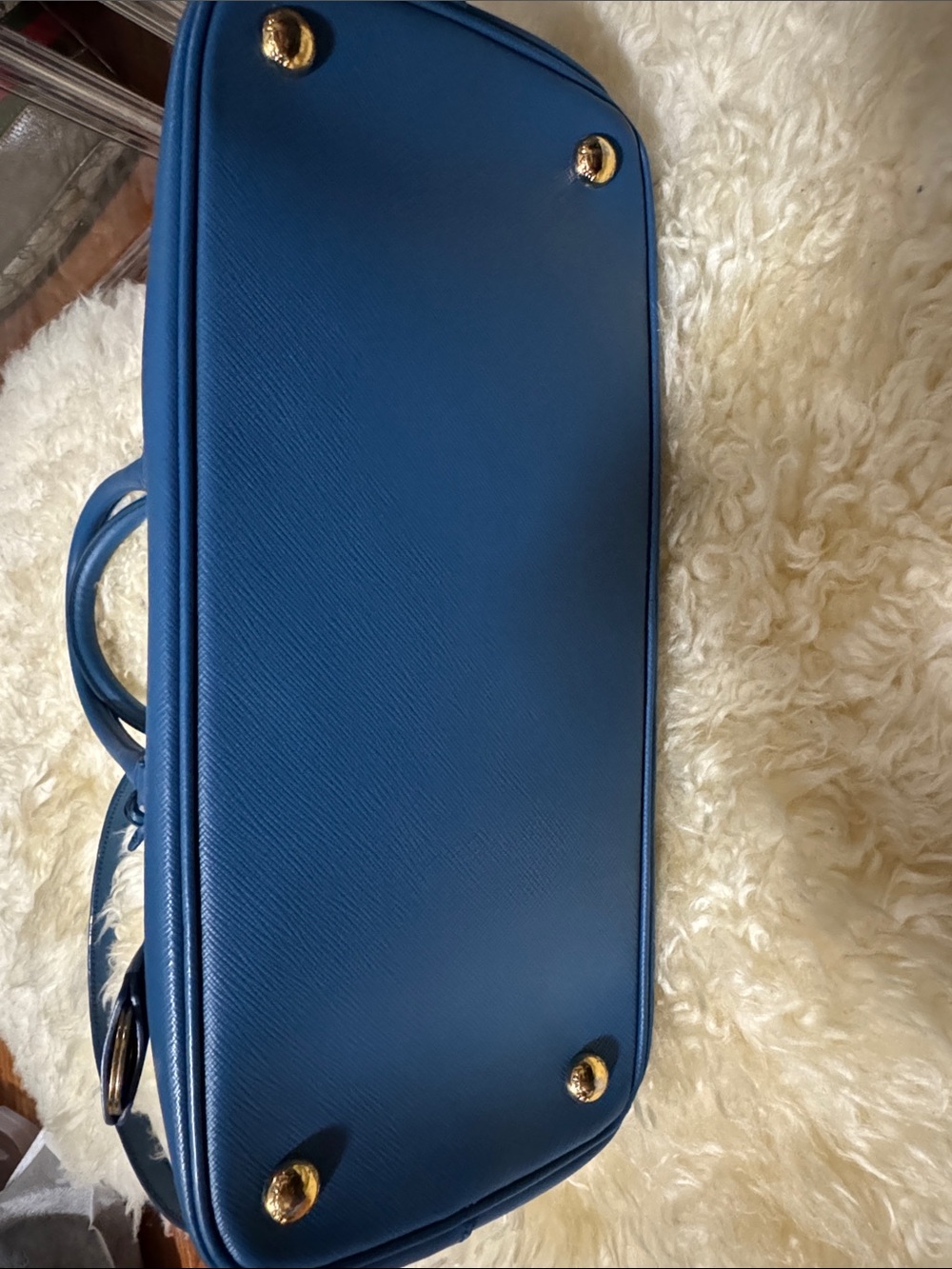 Prada Blue Saffiano Double-Handle Satchel with Crossbody Strap - Picture 5 of 14